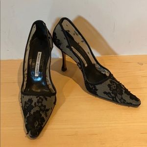 Manolo Blahnik Black Lace Pumps